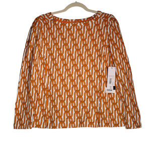New Liz Claiborne Womens Tunic Sweatshirt Small Orange Chain Puff Shoulder